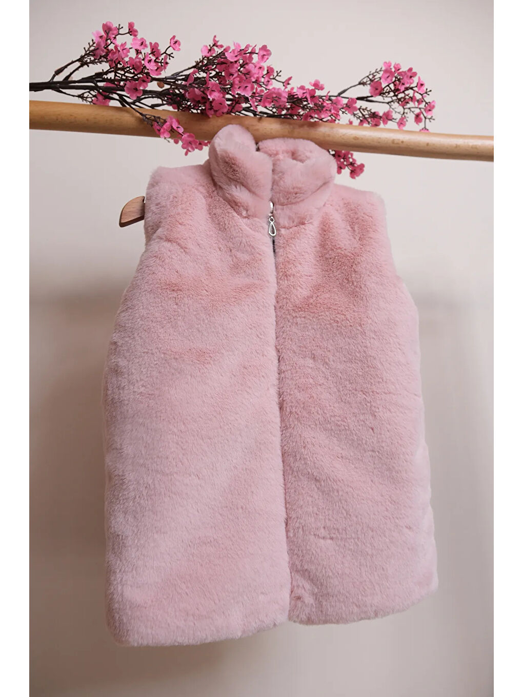 Pembe Kız Çocuk Fermuarlı Pelüş Yelek YLK.2533-3
