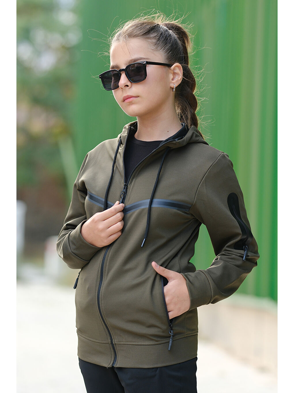 Haki Unısex Dalgıç Kumaş Kapüşonlu Eşofman Takımı ESF 600-4