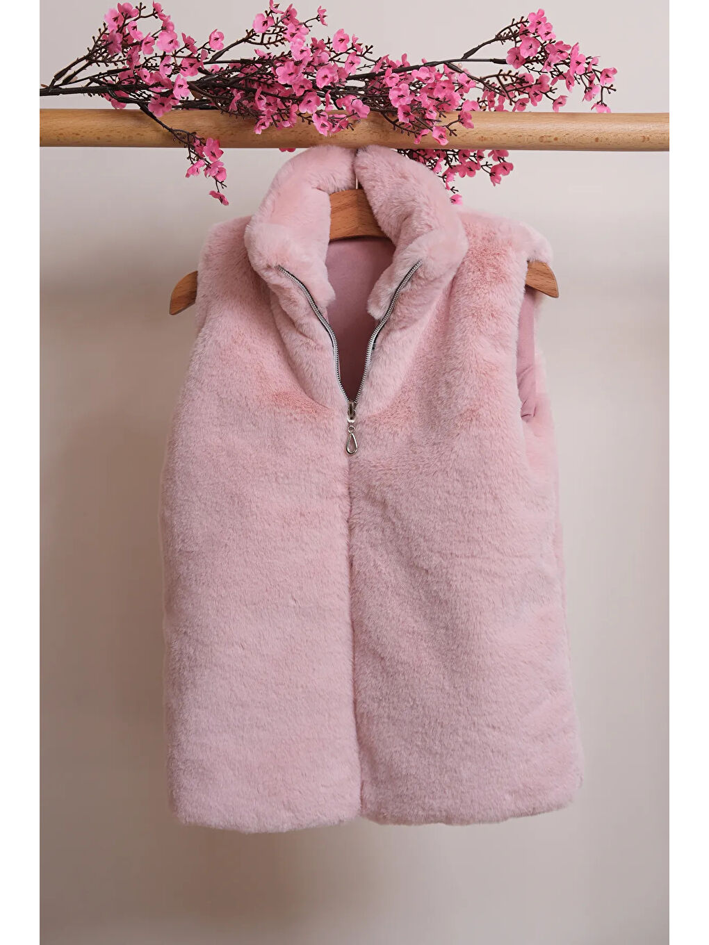 Pembe Kız Çocuk Fermuarlı Pelüş Yelek YLK.2533-5