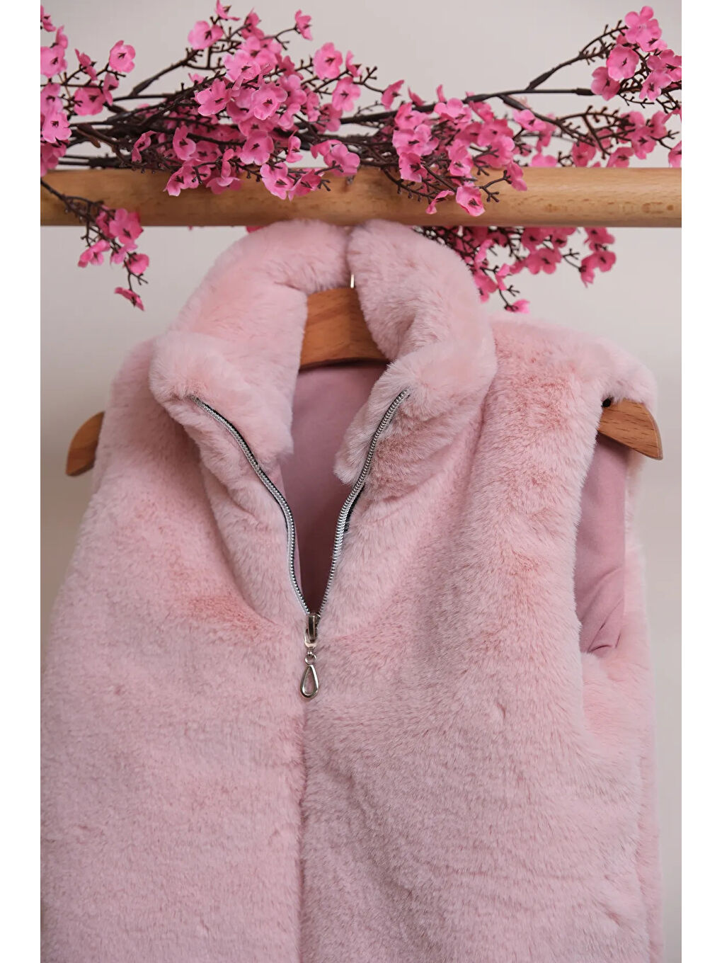 Pembe Kız Çocuk Fermuarlı Pelüş Yelek YLK.2533-6