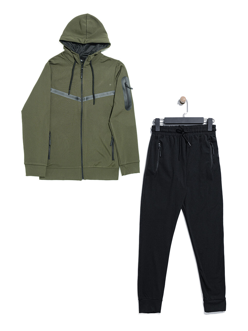 Haki Unısex Dalgıç Kumaş Kapüşonlu Eşofman Takımı ESF 600-6