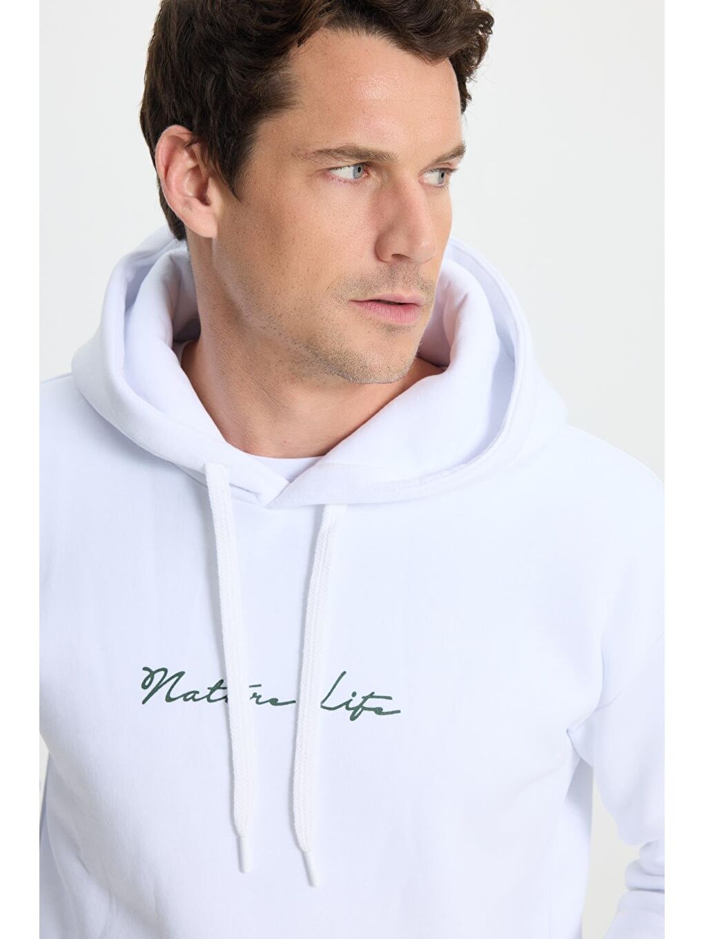 Unisex Oversize Geniş Kesim Pamuklu Yumuşak Dokulu İçi Polarlı Baskılı Beyaz Kapüşonlu Erkek Hoodie-1