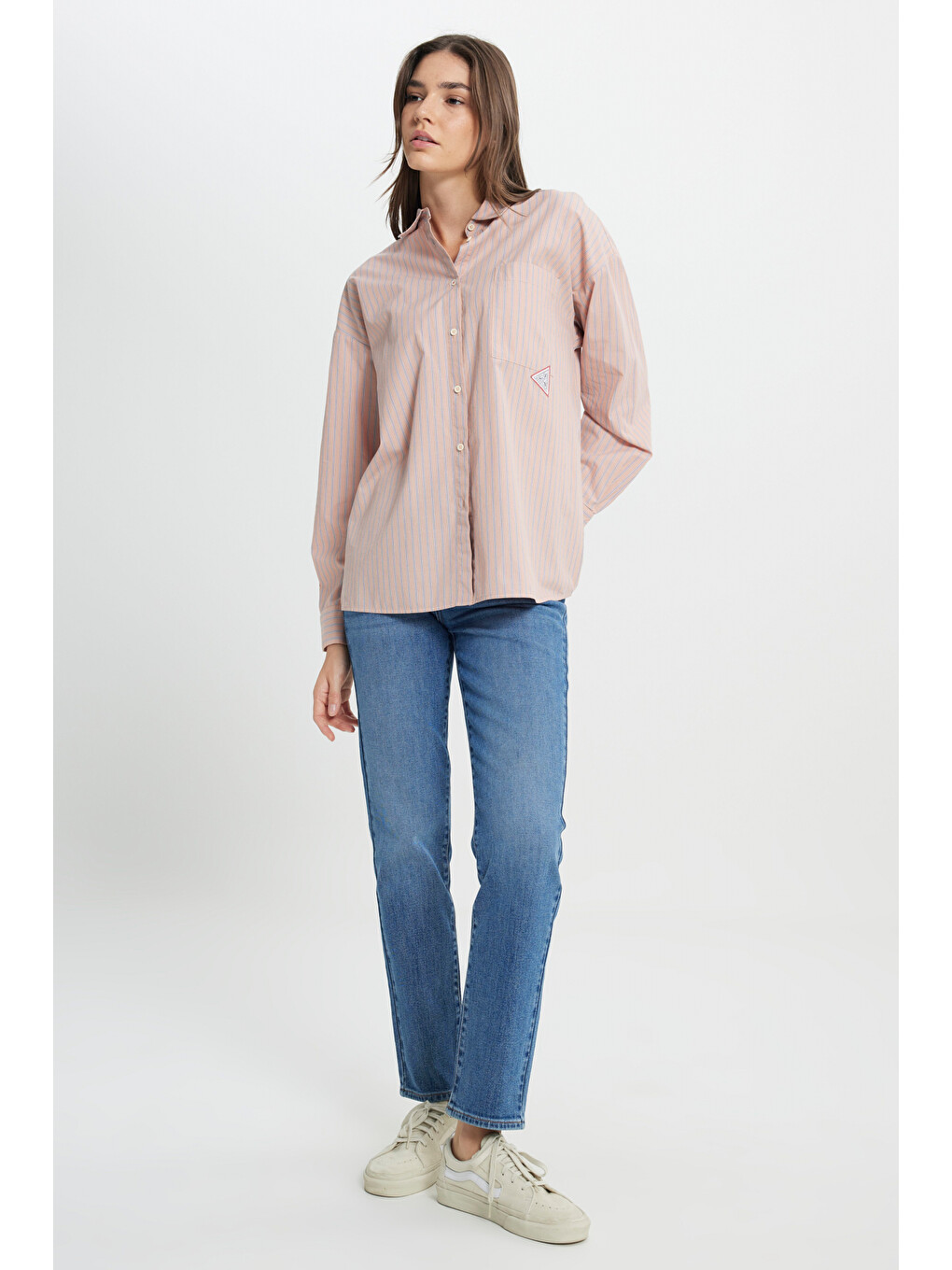 Loose Fit Rahat Kesim %100 Pamuk Bej Gömlek-2