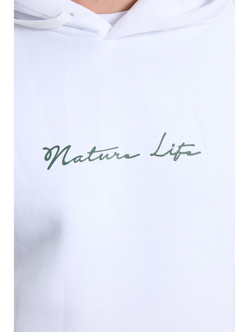 Unisex Oversize Geniş Kesim Pamuklu Yumuşak Dokulu İçi Polarlı Baskılı Beyaz Kapüşonlu Erkek Hoodie-2