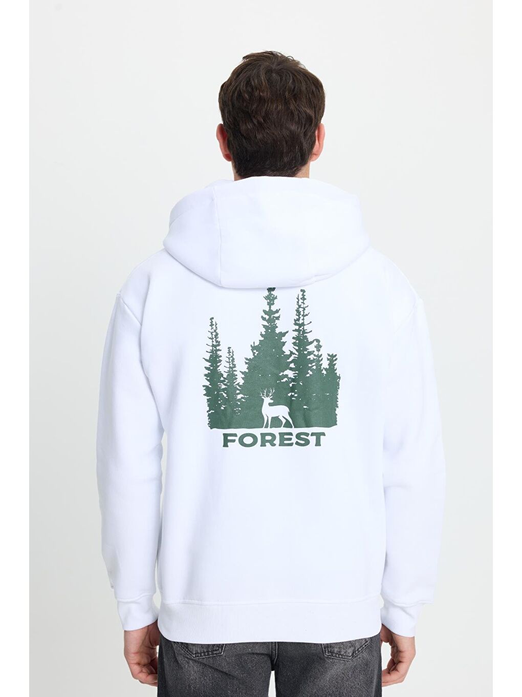 Unisex Oversize Geniş Kesim Pamuklu Yumuşak Dokulu İçi Polarlı Baskılı Beyaz Kapüşonlu Erkek Hoodie-7