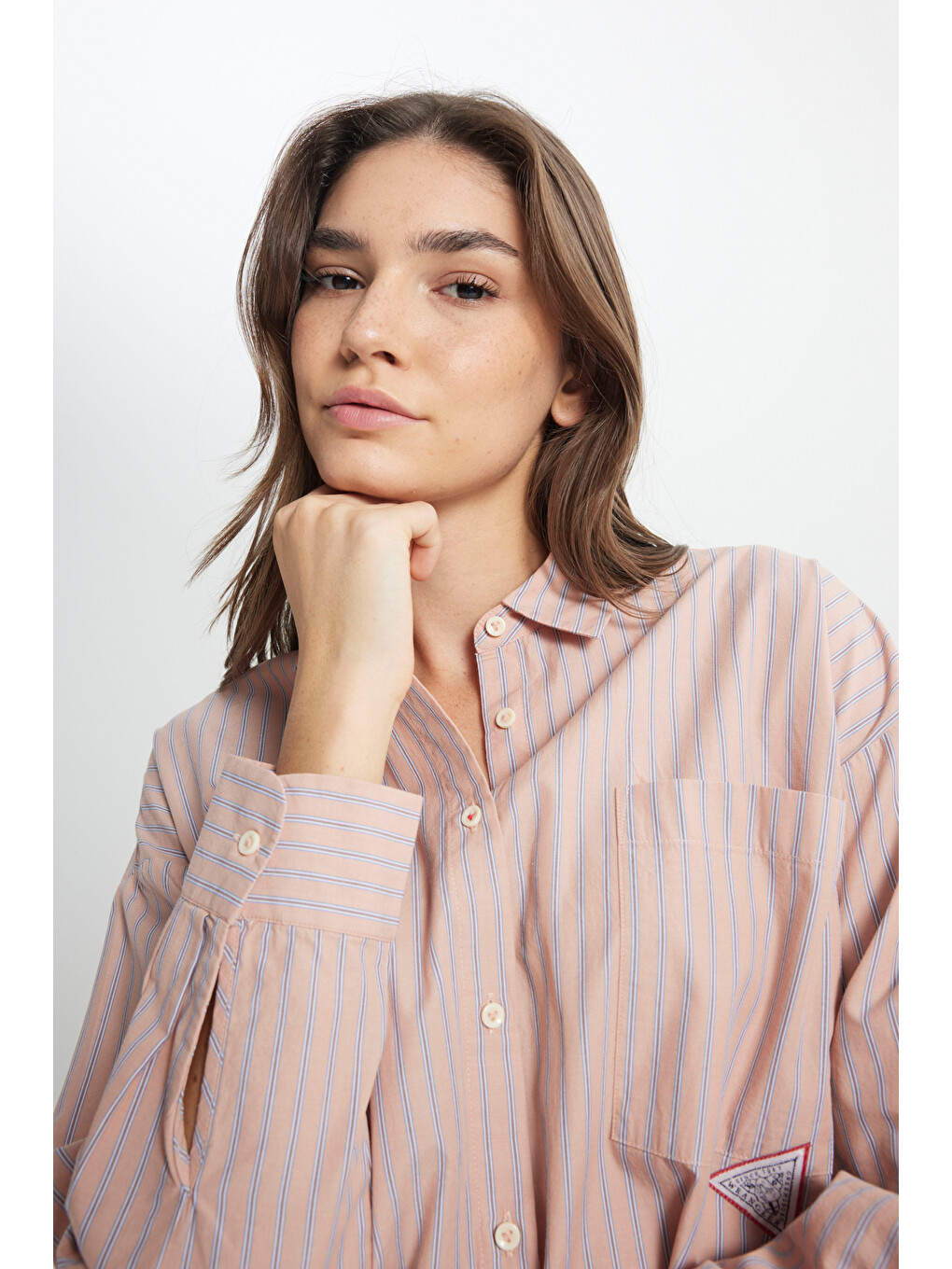 Loose Fit Rahat Kesim %100 Pamuk Bej Gömlek-3