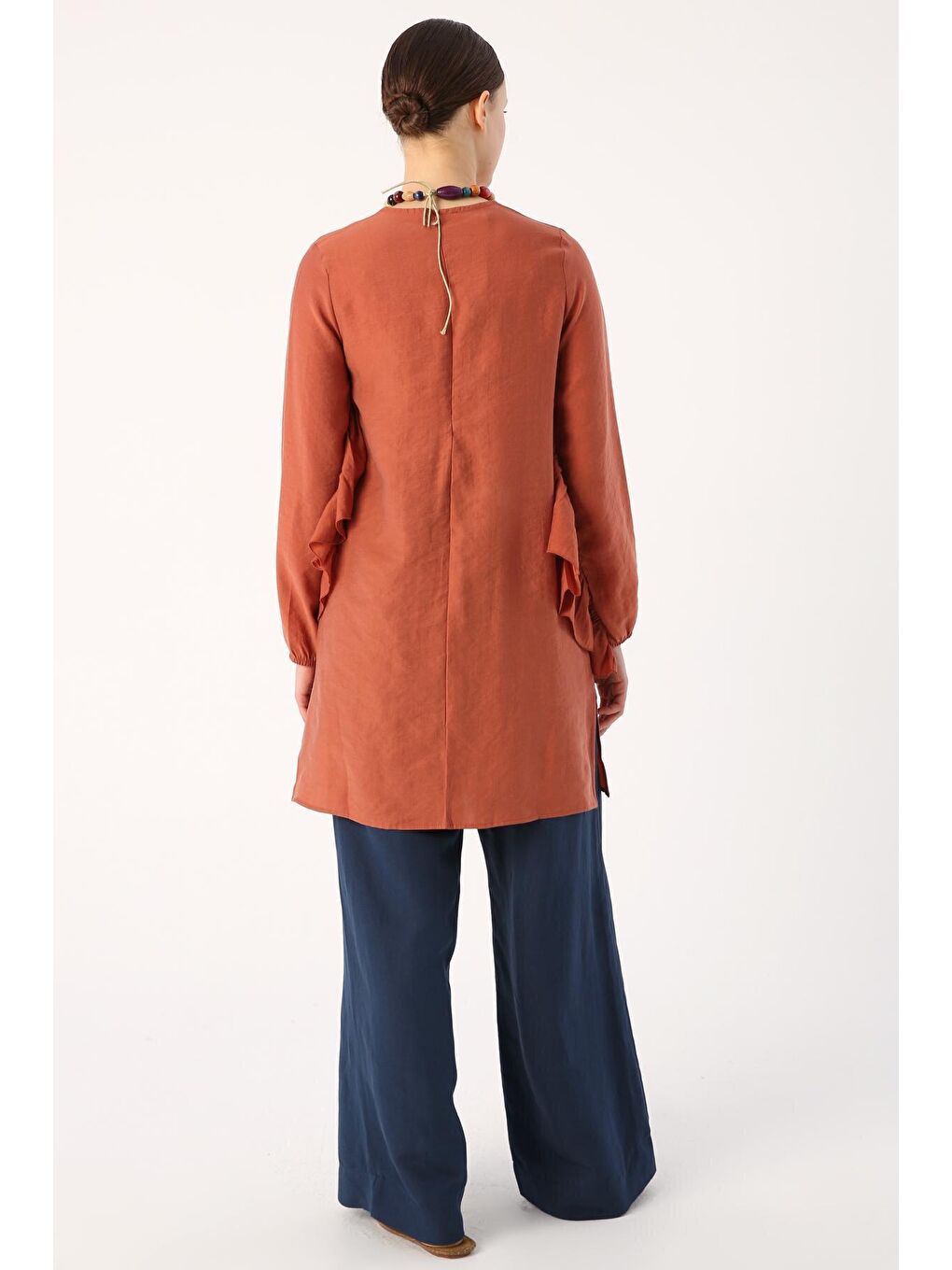 Kahverengi Tarçın Volan Detaylı Tunik-3