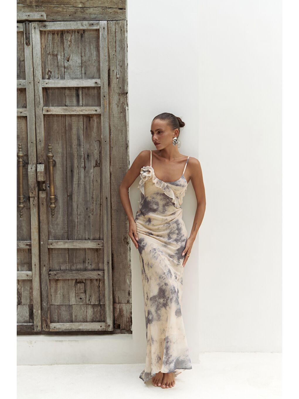 Purtyas Fırfır Detaylı Sarı Uzun Elbise-1