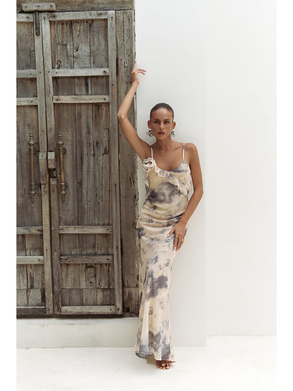 Purtyas Fırfır Detaylı Sarı Uzun Elbise-2