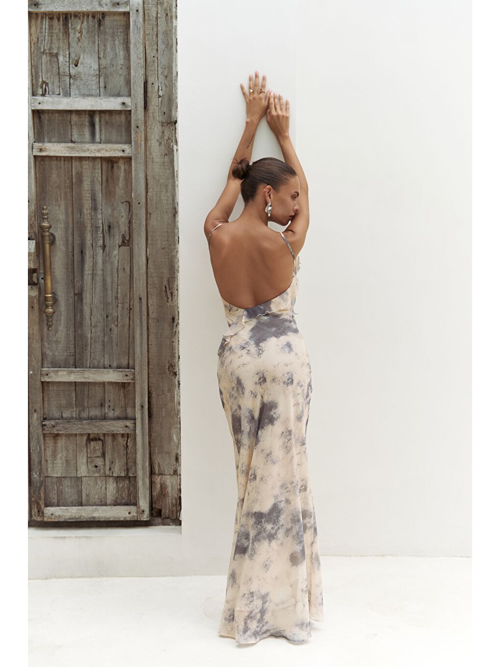 Purtyas Fırfır Detaylı Sarı Uzun Elbise-4