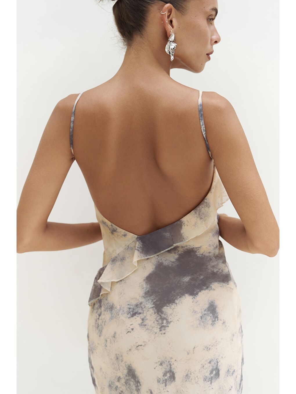 Purtyas Fırfır Detaylı Sarı Uzun Elbise-7