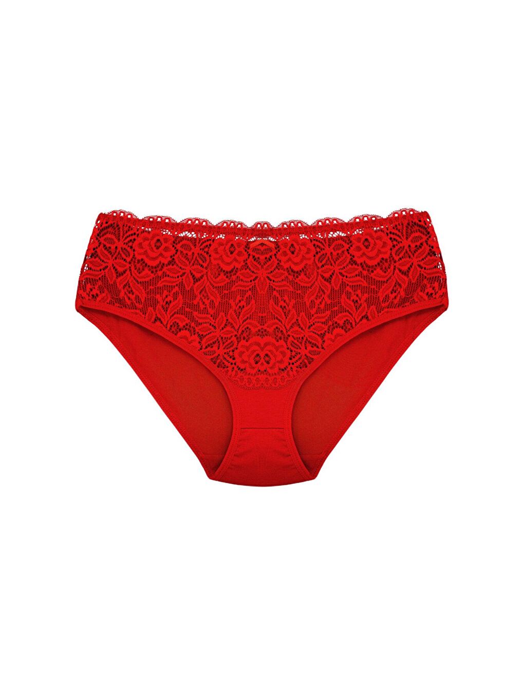 Kırmızı Pamuklu Ön Bel Dantel Detay Kadın Külot