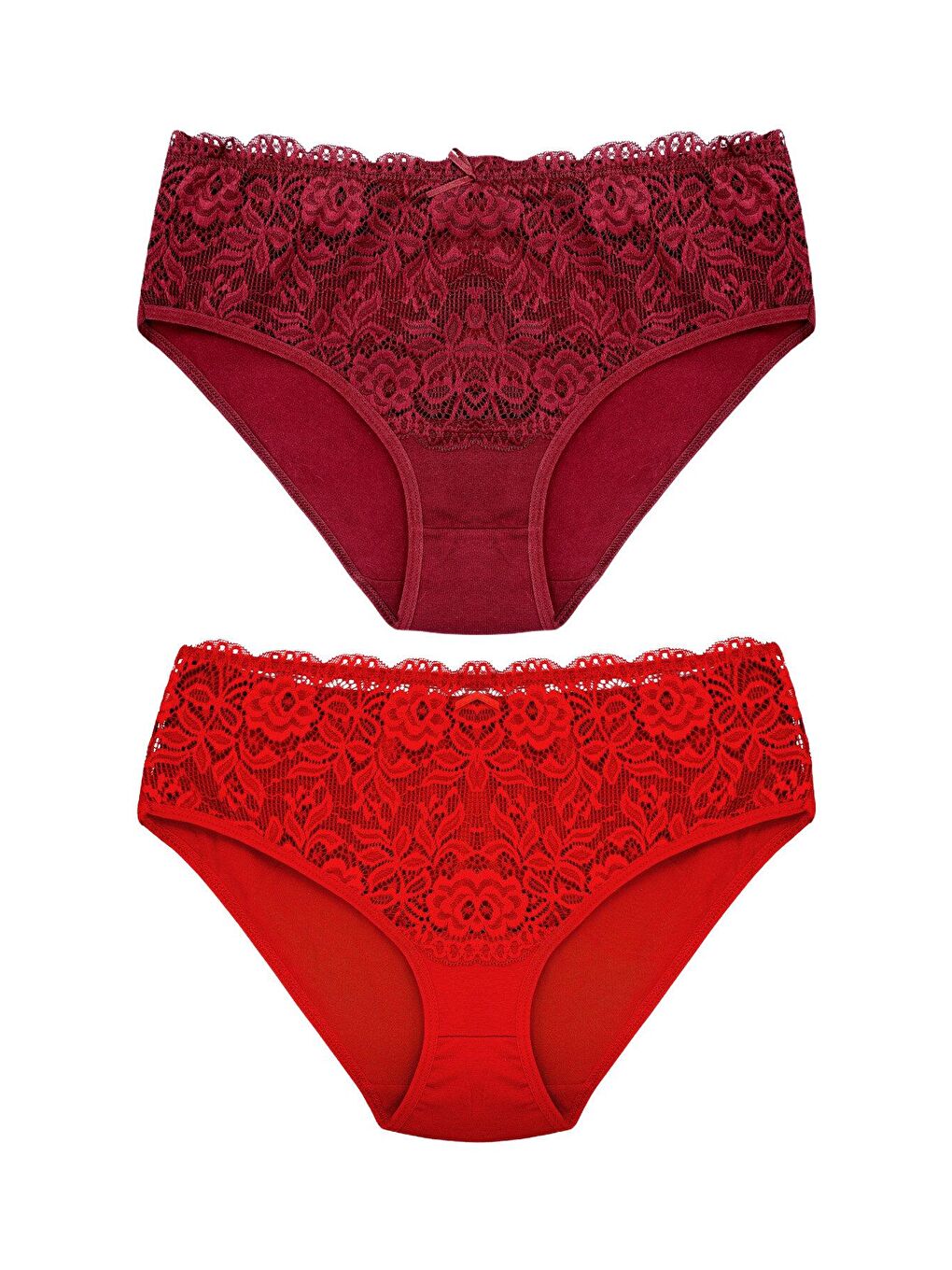 Kırmızı Pamuklu Ön Bel Dantel Detay Kadın Külot 2'li