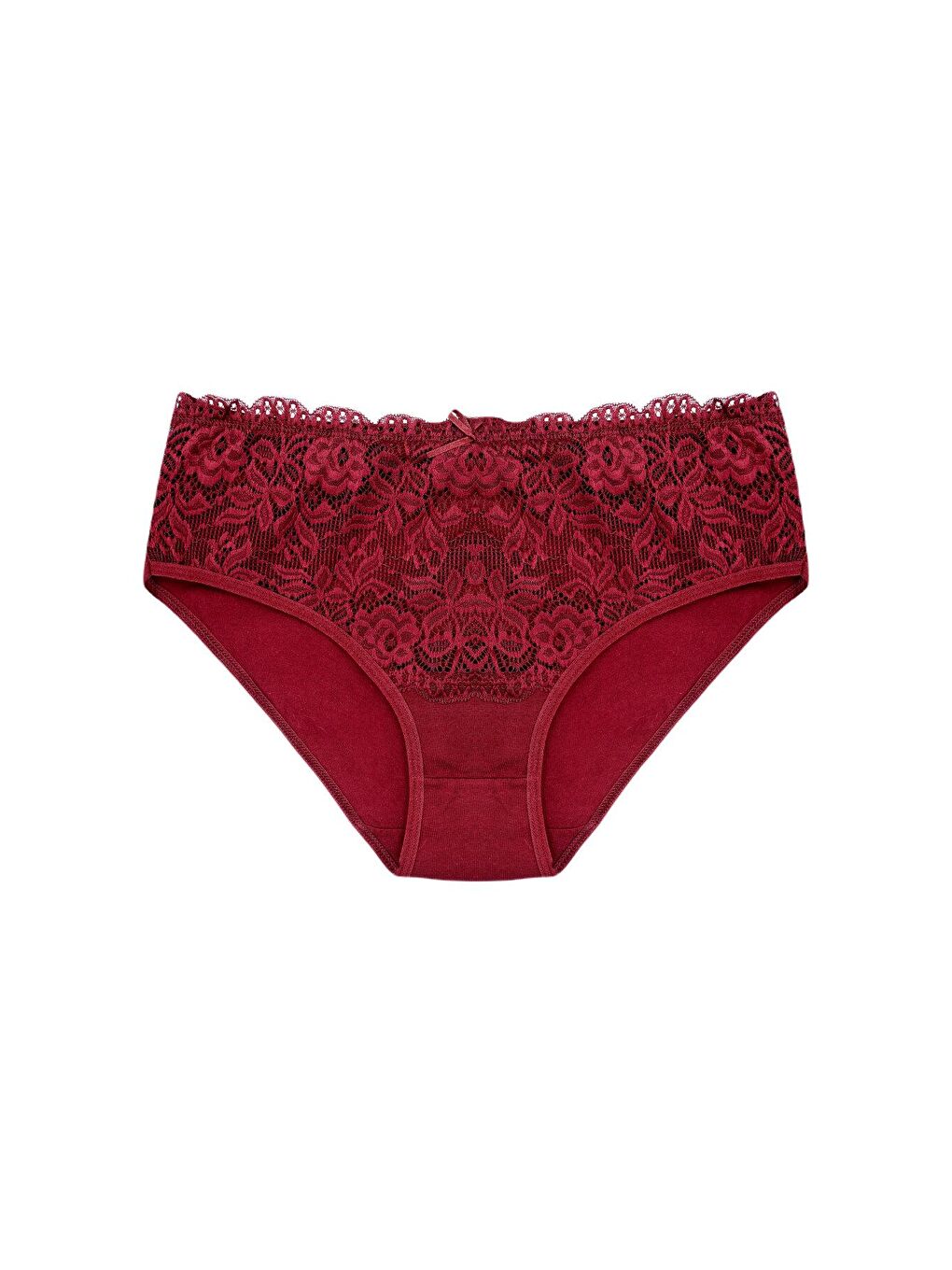 Kırmızı Pamuklu Ön Bel Dantel Detay Kadın Külot 2'li-1