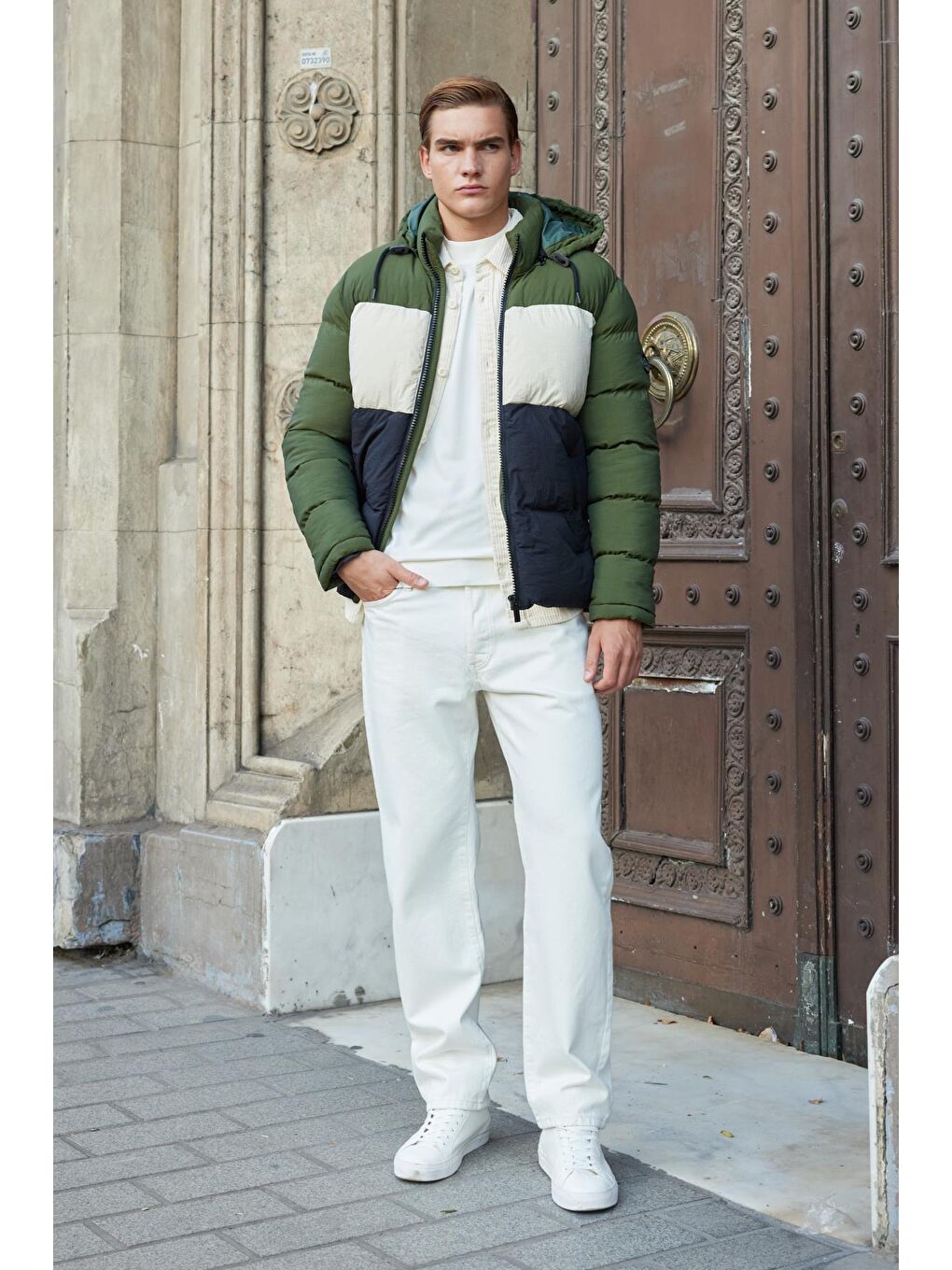 Erkek Renkli Şişme Mont Haki-1