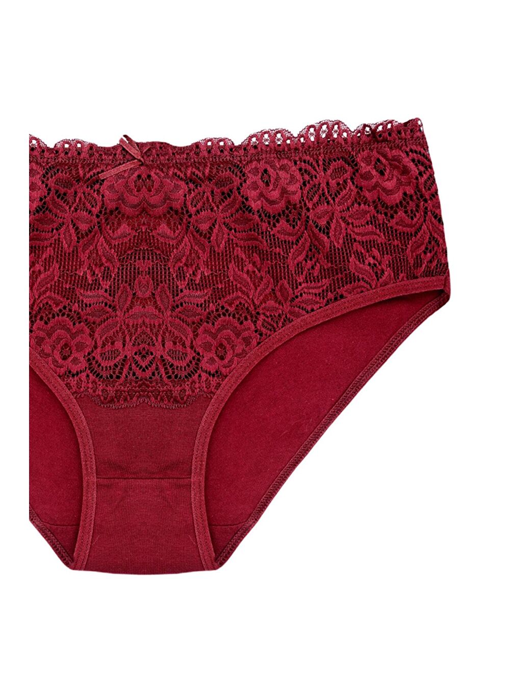Bordo Pamuklu Ön Bel Dantel Detay Kadın Külot-1