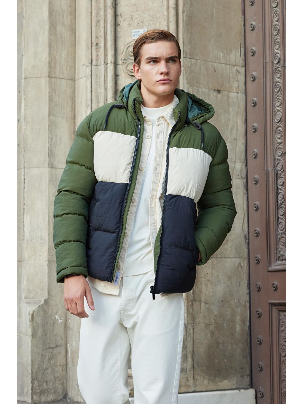 Erkek Renkli Şişme Mont Haki-2