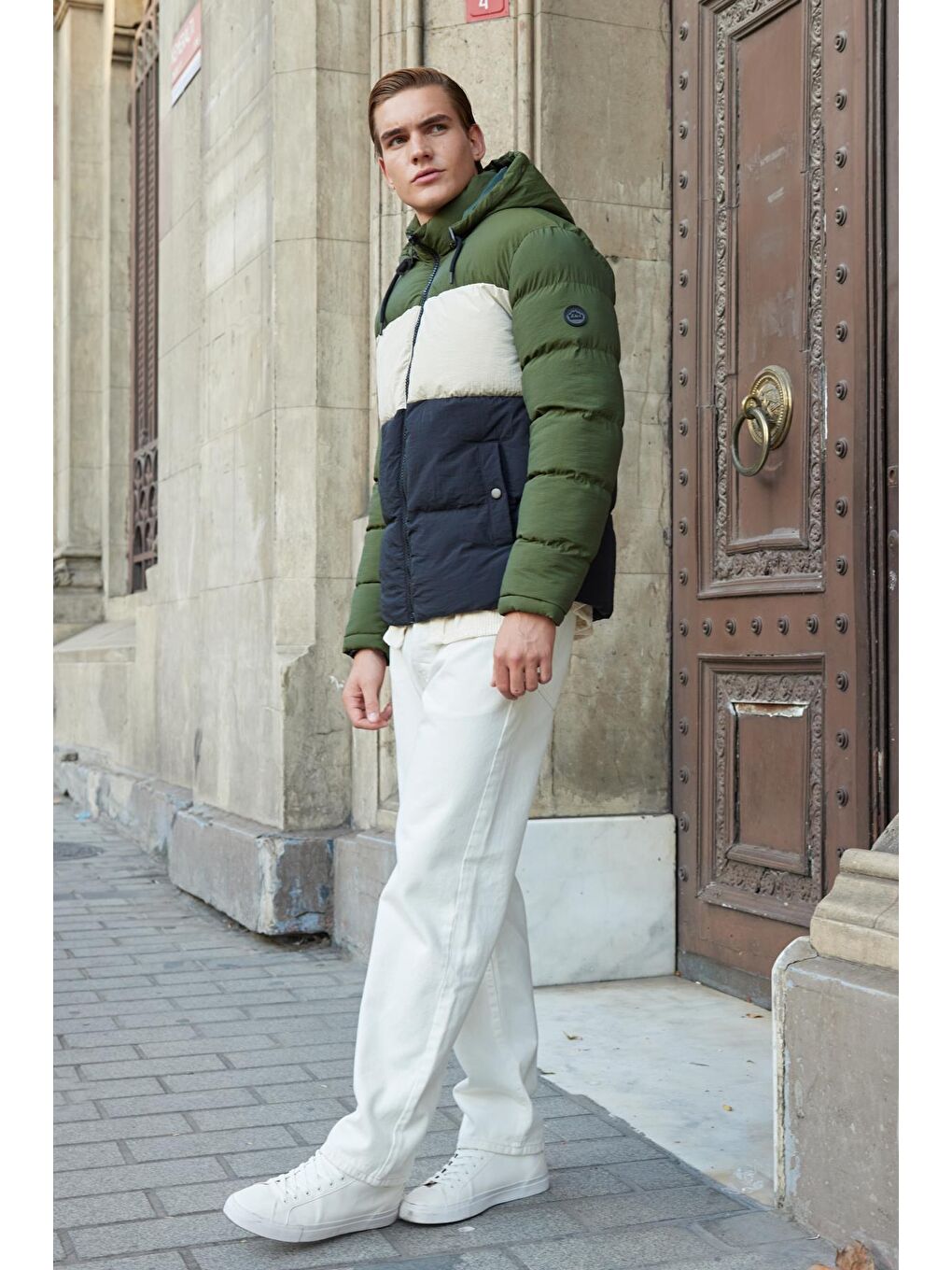 Erkek Renkli Şişme Mont Haki-3