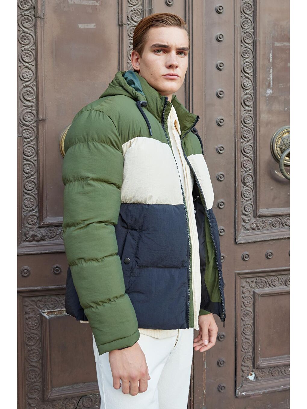 Erkek Renkli Şişme Mont Haki-4