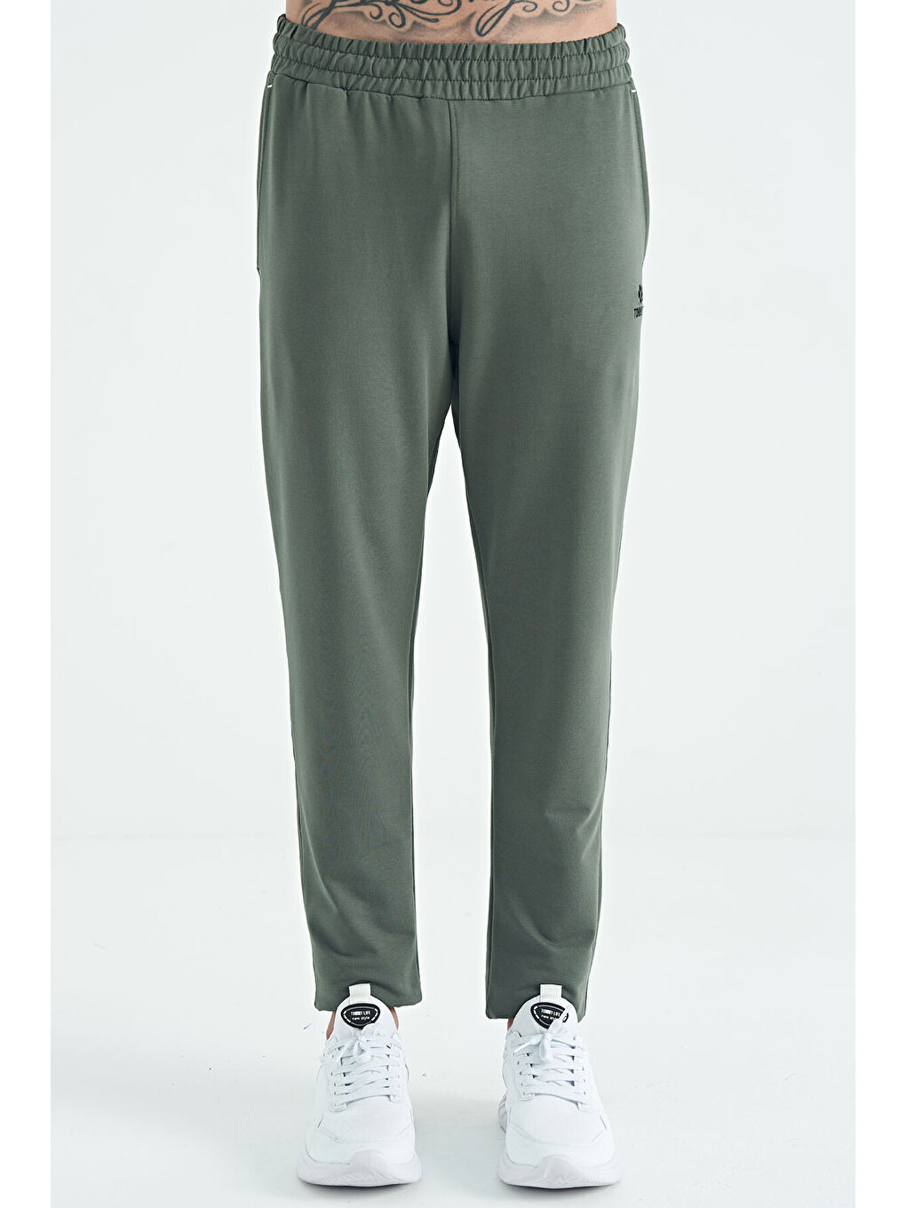 Yeşil Çağla Logo Nakış Detaylı Yan Cepli Standart Kalıp Erkek Eşofman Alt - 84967