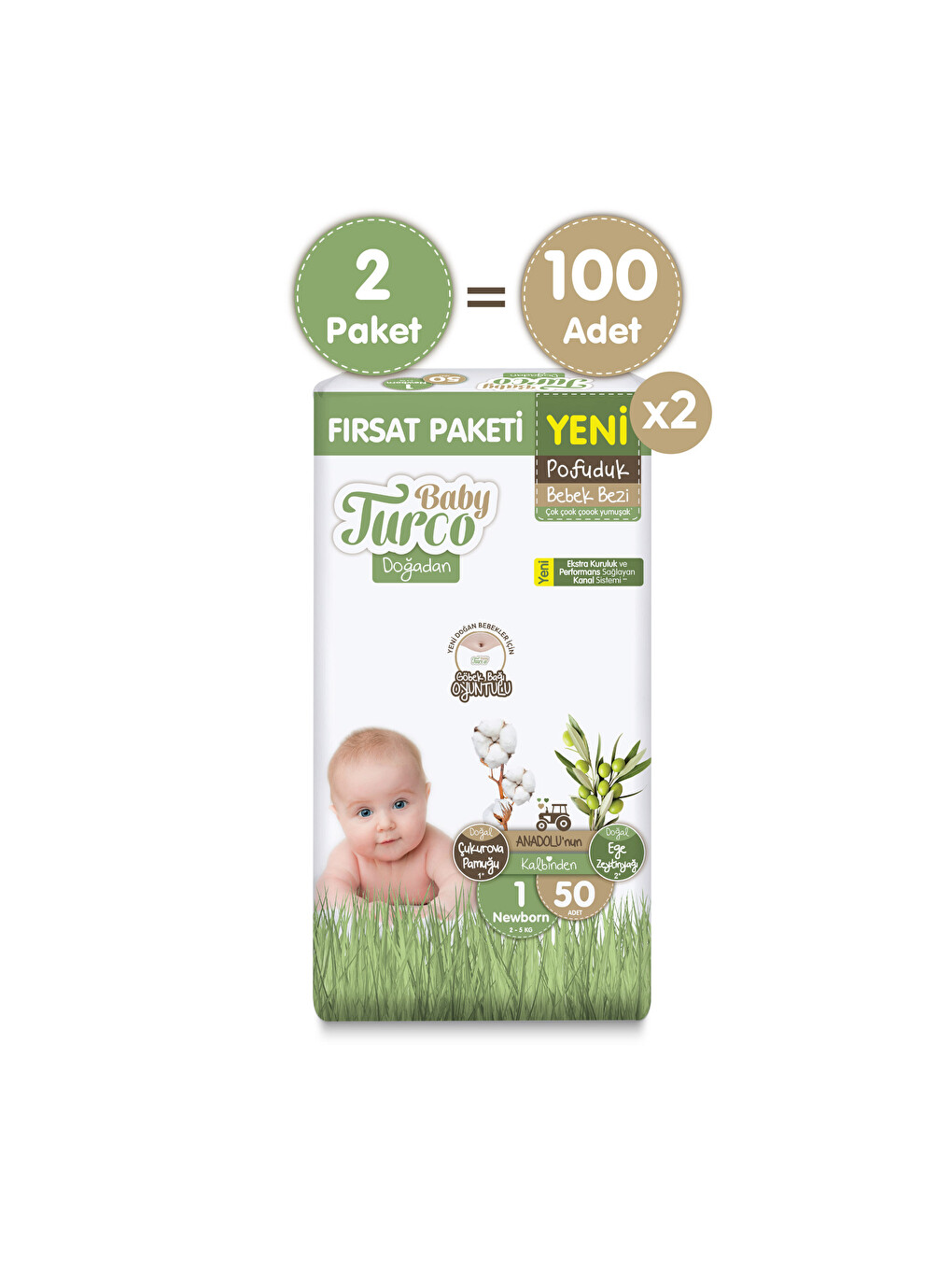 Doğadan Ekonomik Fırsat Paketi Pofuduk Bebek Bezi 1 Numara Newborn 100 Adet-1