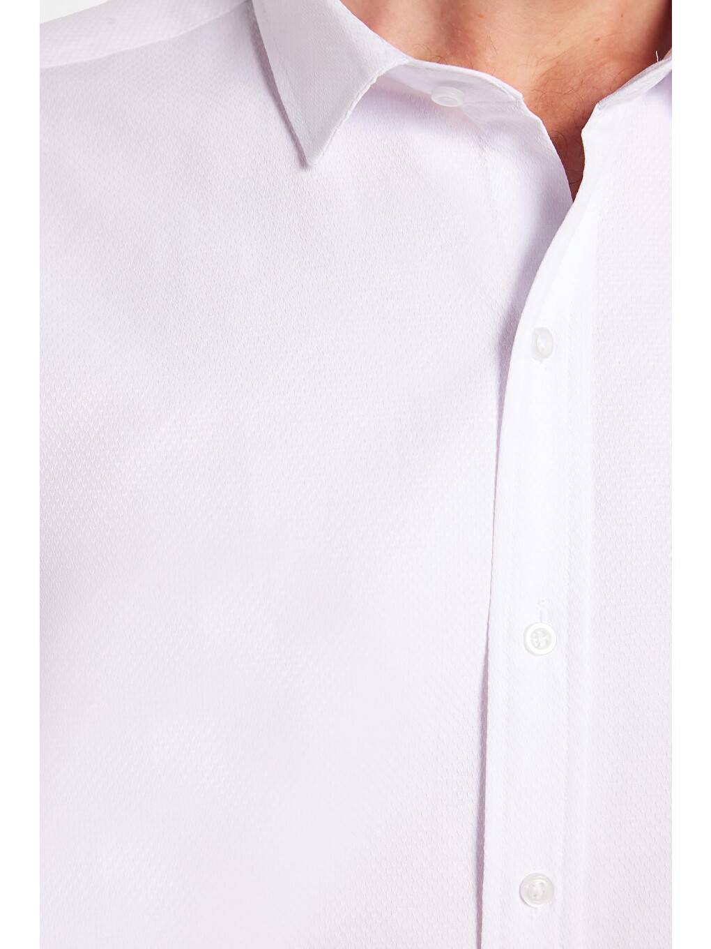 Modern Slim Fit Uzun Kollu Pamuklu Kolay Ütü Armürlü Beyaz Erkek Gömlek-2