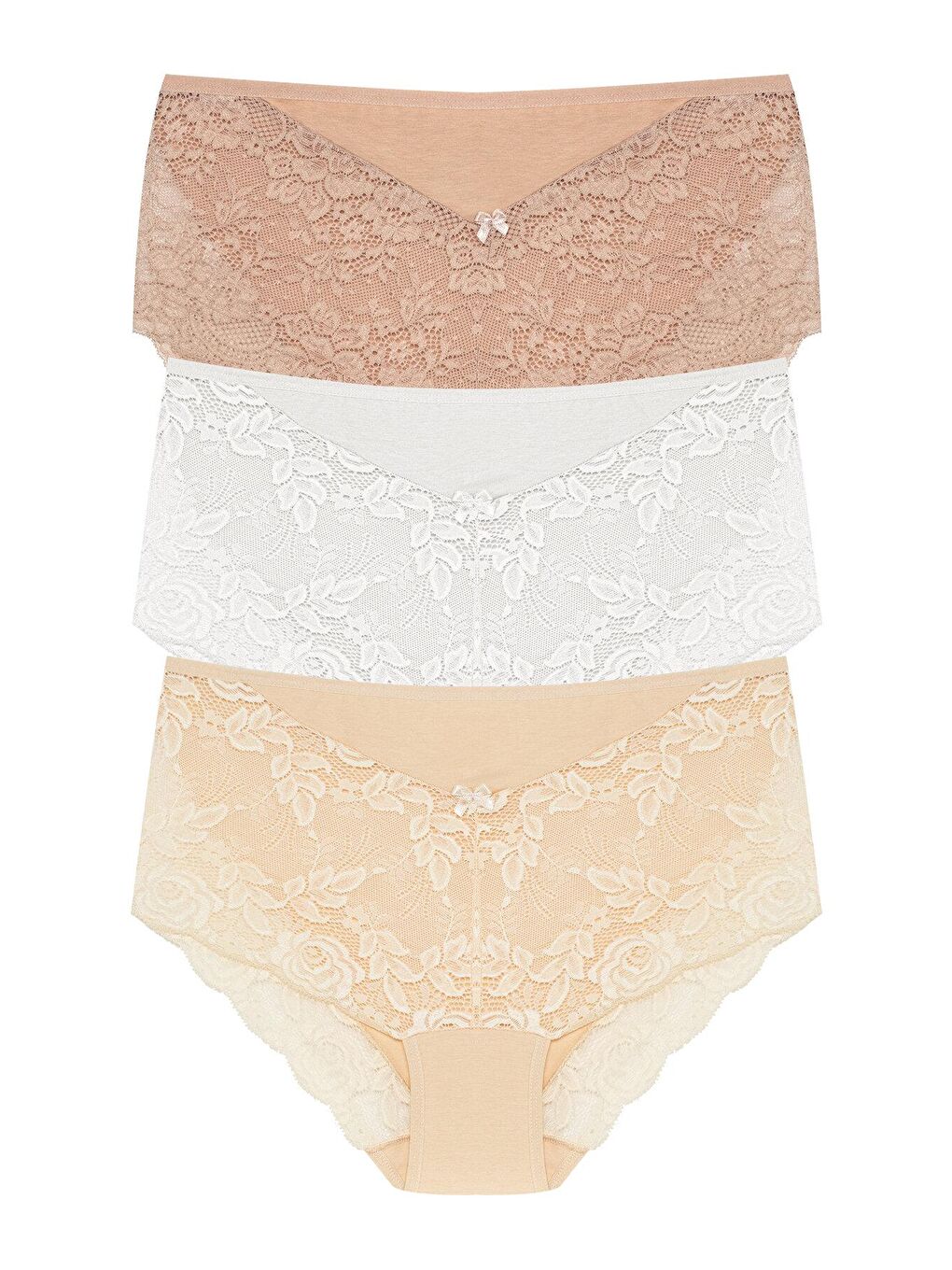 Kahverengi Önü ve Paçası Dantel Detaylı Büyük Beden Kadın Külot 3'lü