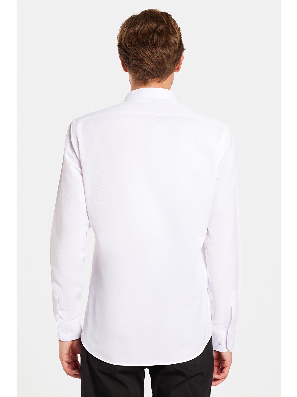 Modern Slim Fit Uzun Kollu Pamuklu Kolay Ütü Armürlü Beyaz Erkek Gömlek-4