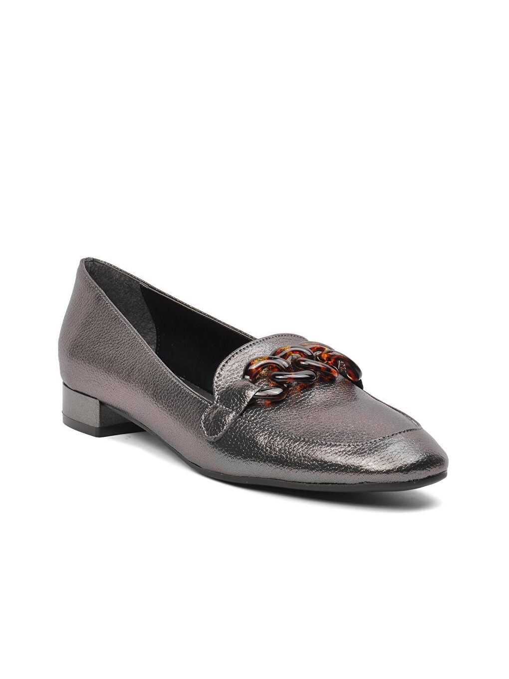 Gri Kadın Gümüş Bağcıksız Klasik Ayakkabı 4316-2