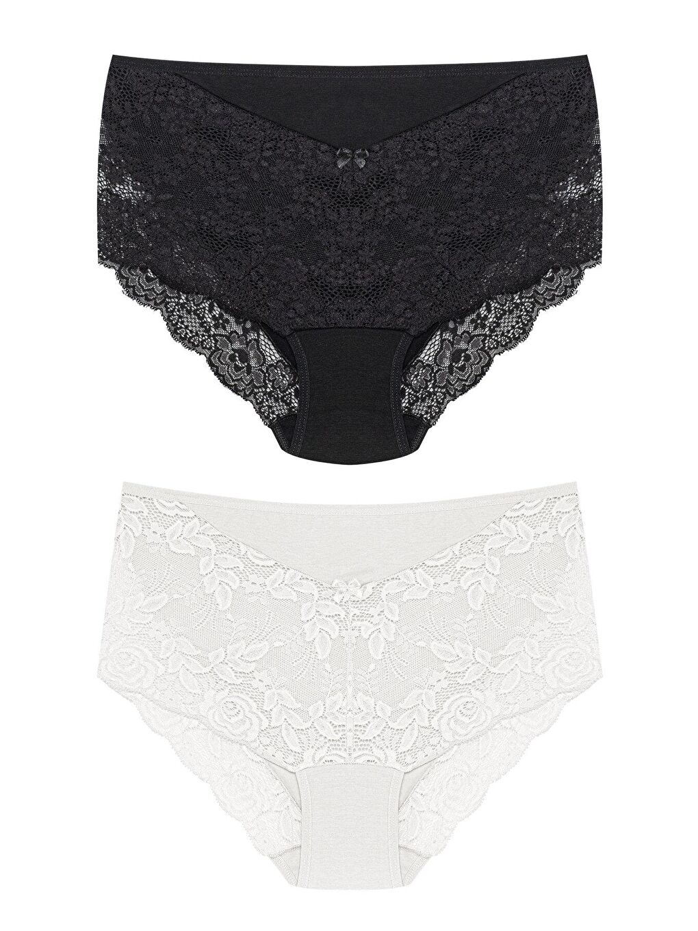 Siyah Önü ve Paçası Dantel Detaylı Büyük Beden Kadın Külot 2'li