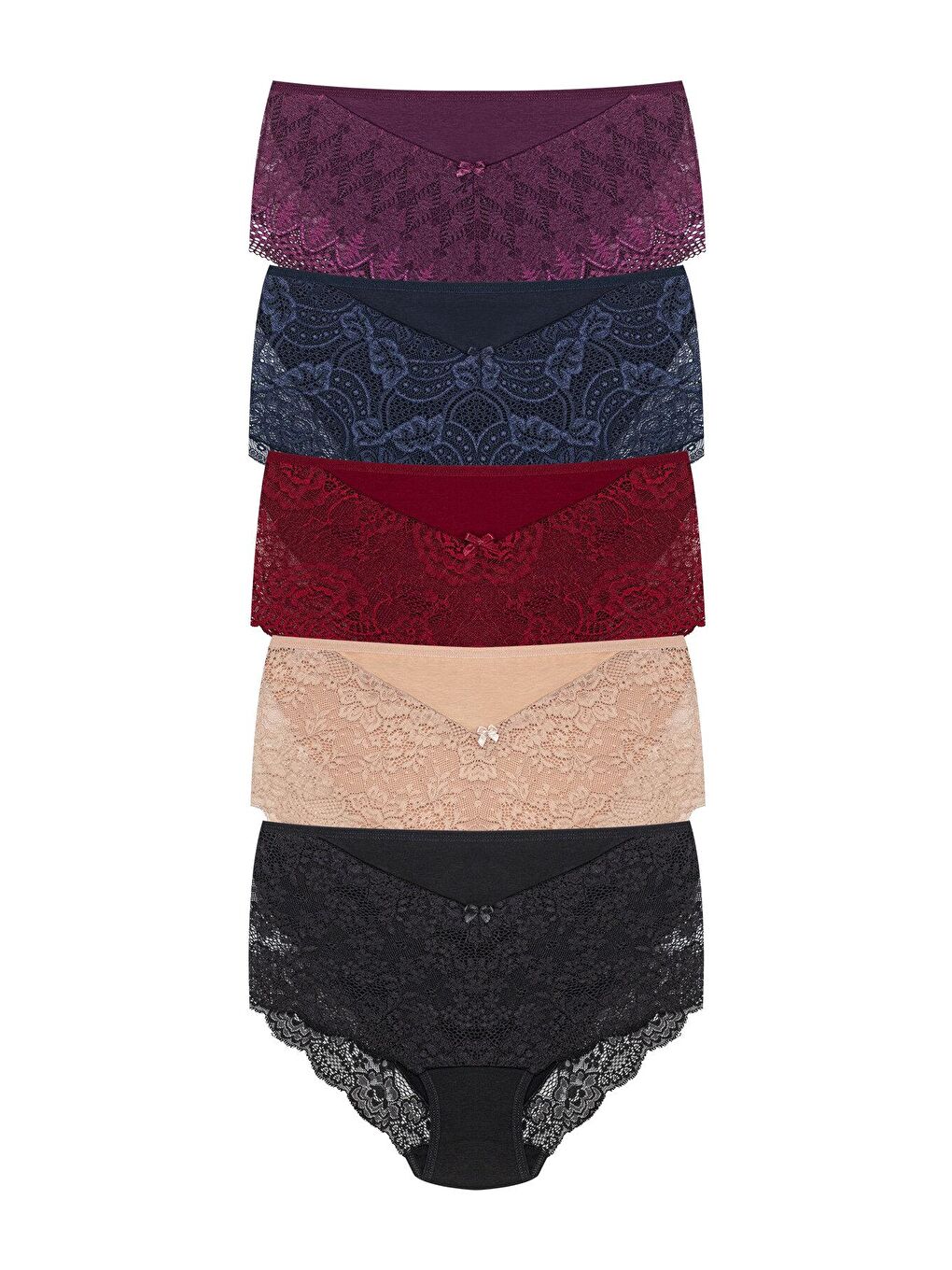 Karışık Önü ve Paçası Dantel Detaylı Büyük Beden Kadın Külot 5'li