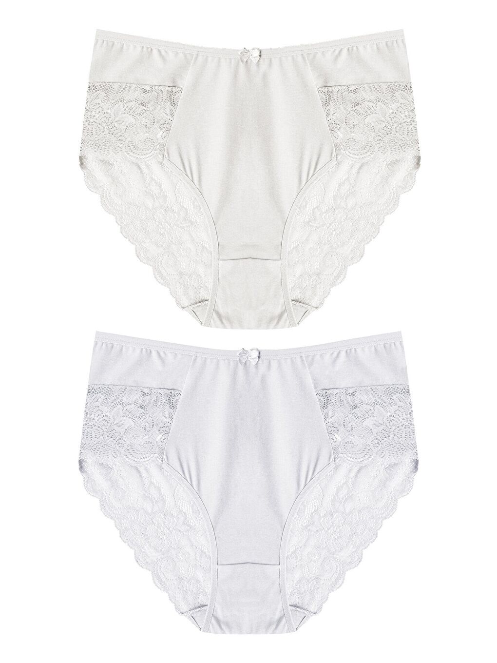 Bej Pamuklu Yüksek Bel Büyük Beden Paçası Dantel Kadın Külot 2'li