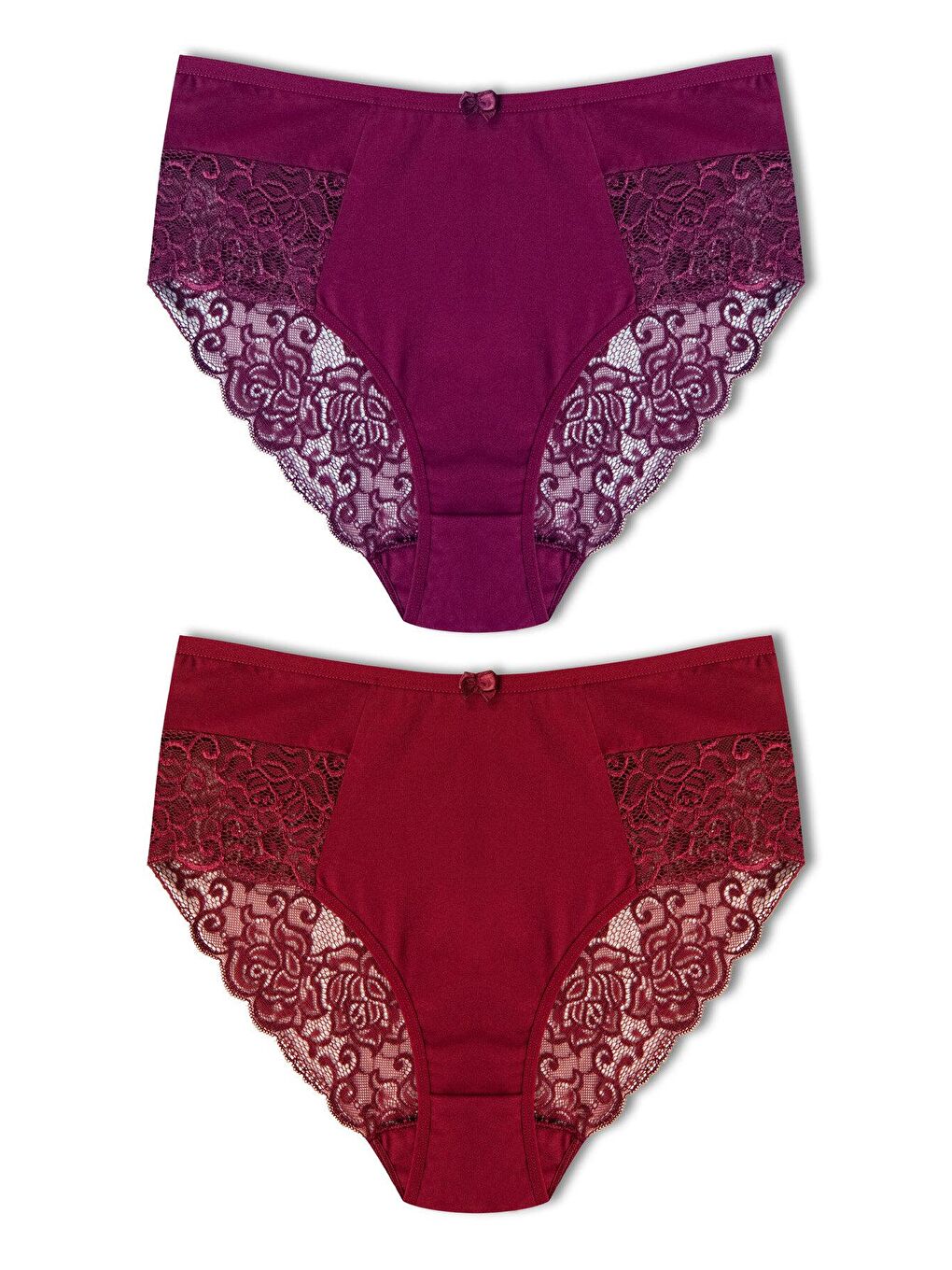 Mor Pamuklu Yüksek Bel Büyük Beden Paçası Dantel Kadın Külot 2'li