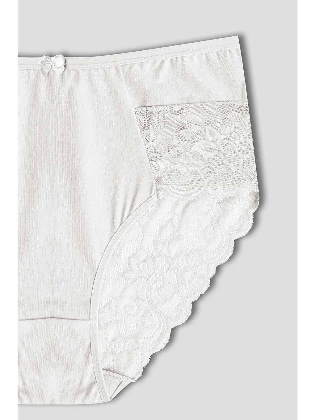 Ekru Pamuklu Yüksek Bel Büyük Beden Paçası Dantel Kadın Külot-2
