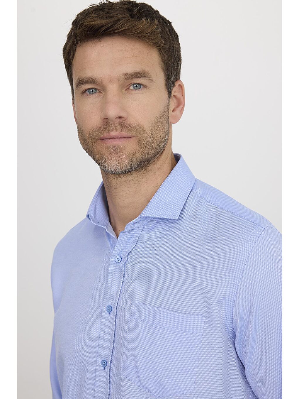 Erkek Regular Fit Klasik Kesim Pamuklu Kolay Ütü Armürlü Mavi Gömlek-1