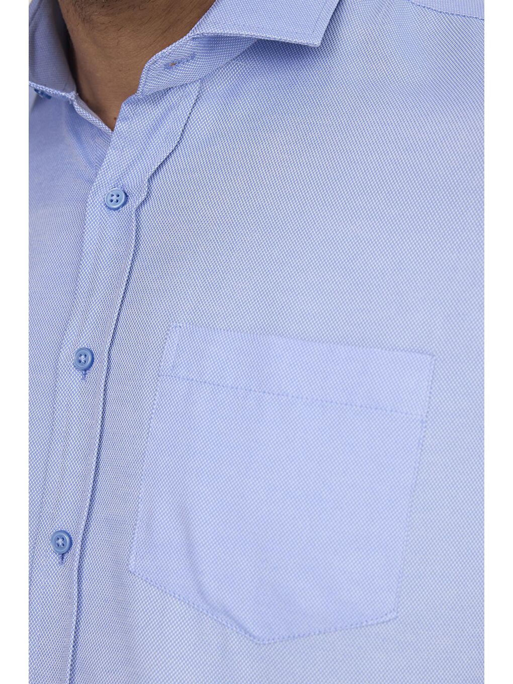 Erkek Regular Fit Klasik Kesim Pamuklu Kolay Ütü Armürlü Mavi Gömlek-2
