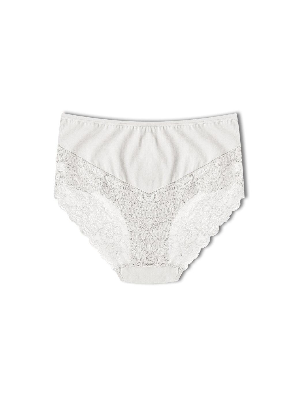 Bej Pamuklu Yüksek Bel Büyük Beden Paçası Dantel Kadın Külot 2'li-3