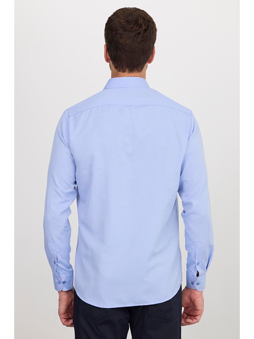 Erkek Regular Fit Klasik Kesim Pamuklu Kolay Ütü Armürlü Mavi Gömlek-6