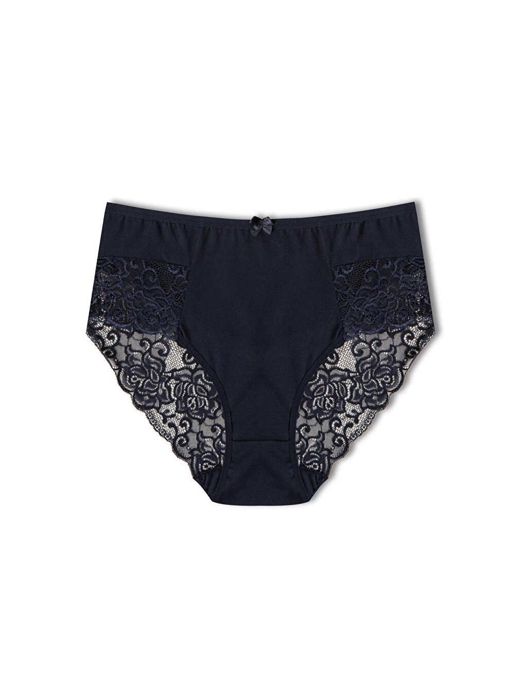 Lacivert Pamuklu Yüksek Bel Büyük Beden Paçası Dantel Kadın Külot