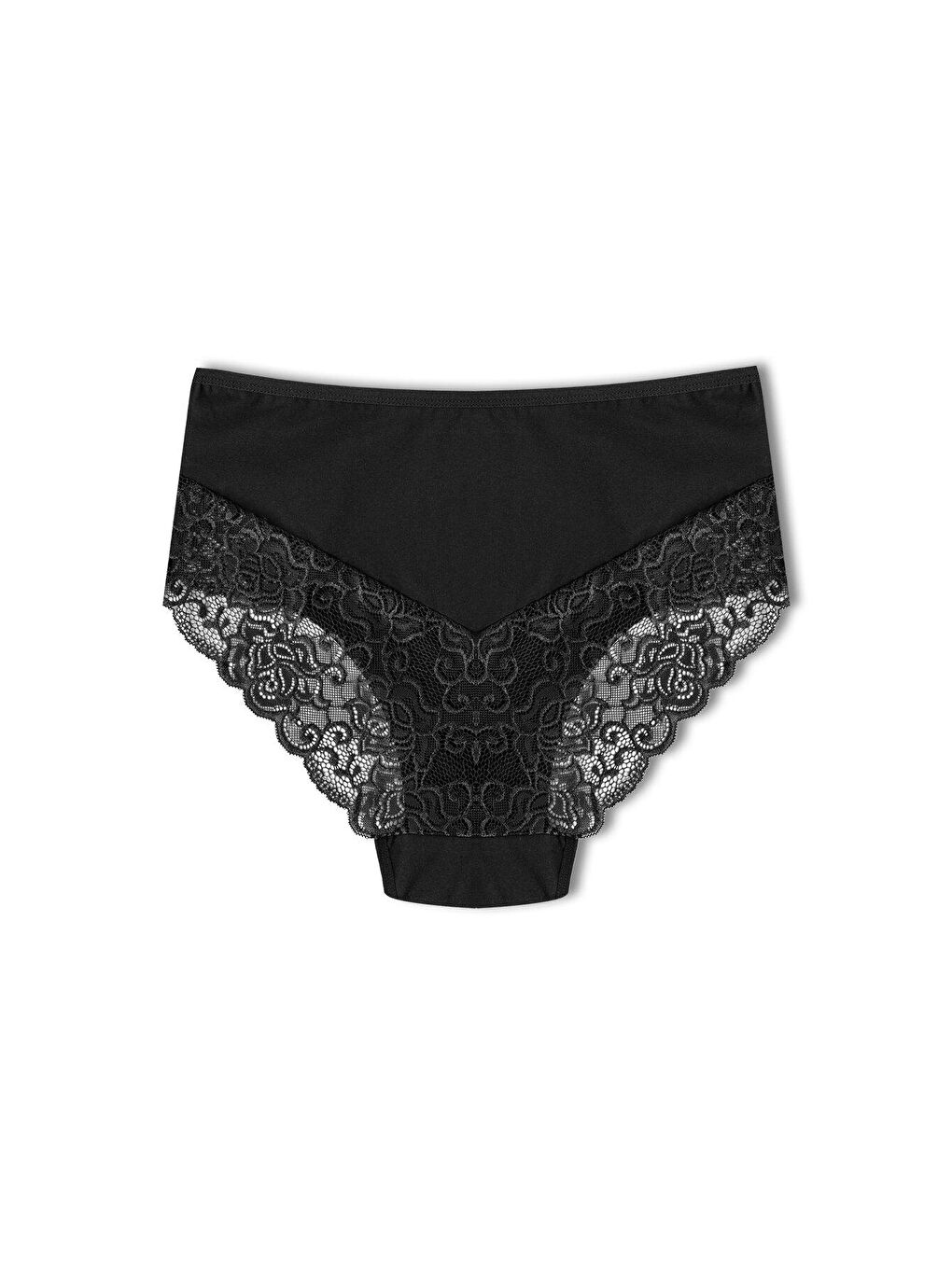 Siyah Pamuklu Yüksek Bel Büyük Beden Paçası Dantel Kadın Külot-1