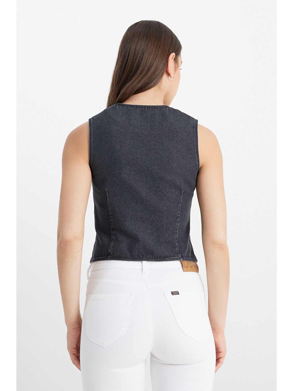 Regular Fit V Yaka %100 Pamuk Antrasit Jean Yelek-4