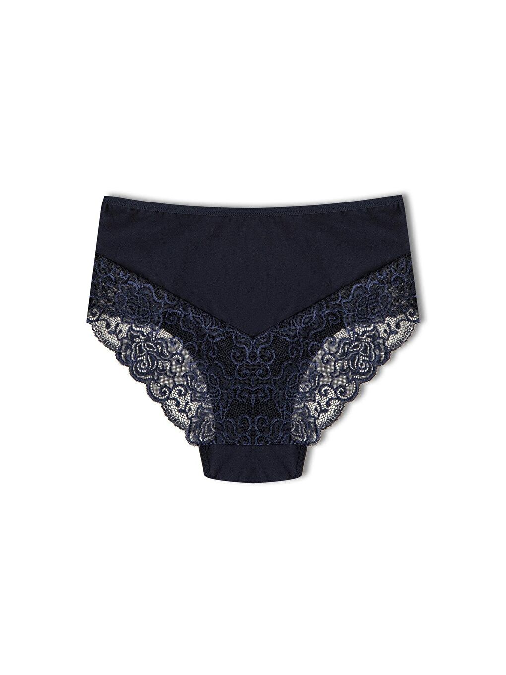 Lacivert Pamuklu Yüksek Bel Büyük Beden Paçası Dantel Kadın Külot-1