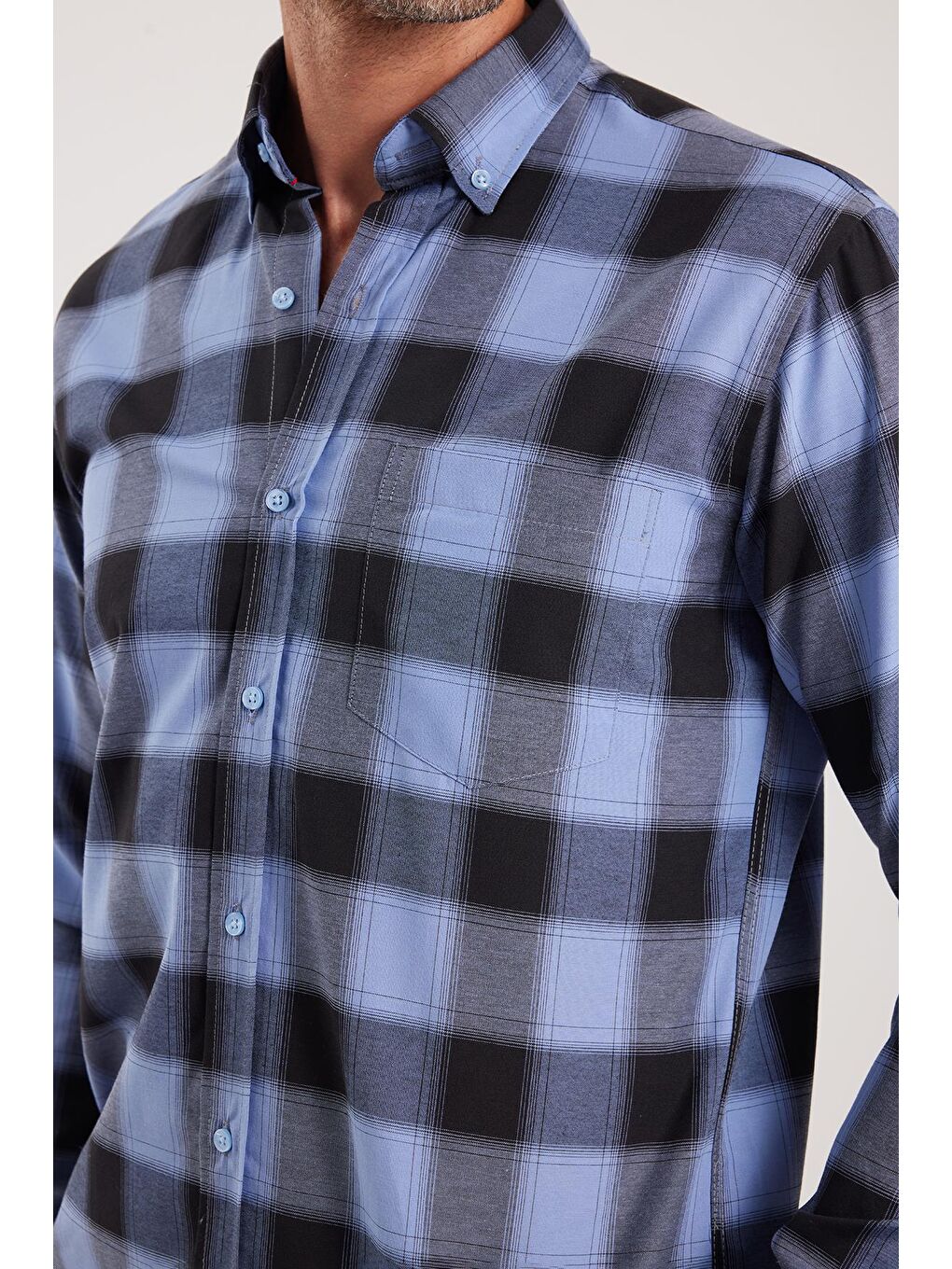 Karışık Erkek Regular Fit Klasik Kesim Düğmeli Yaka Küçük Kareli Pamuklu Gömlek-2