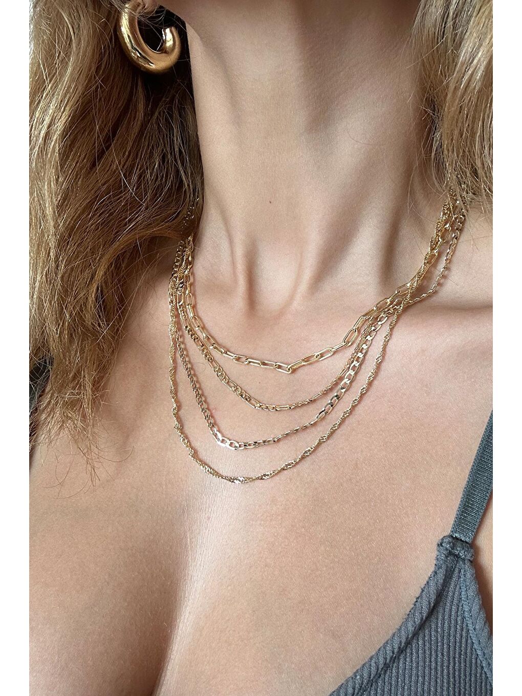 Sarı Kombin Altın Zincir Kolye Seti 4 Ayrı Zincir-2