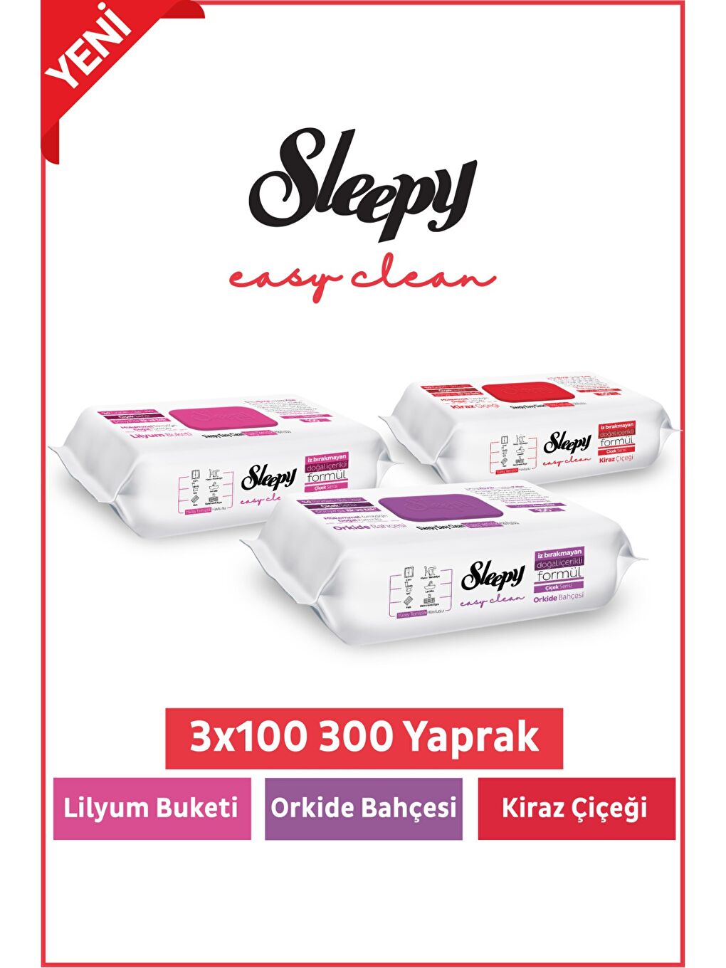 Easy Clean Lilyum+ Orkide+ Kiraz Çiçeği Yüzey Temizlik Havlusu&Mendili 3x100 (300 Yaprak)