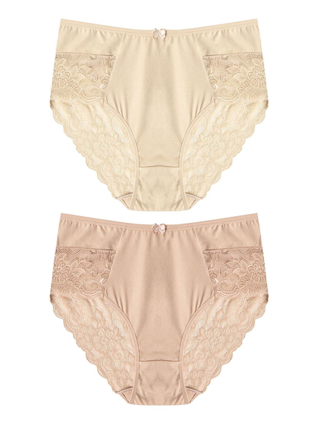 Bej Pamuklu Yüksek Bel Büyük Beden Paçası Dantel Kadın Külot 2'li