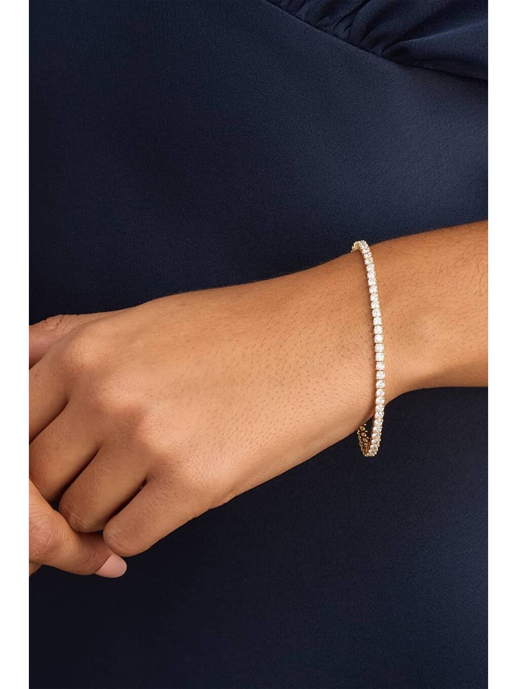 Sarı Zarif Taşlı Rhinestone Suyolu Gold Çelik Bileklik Ölçü Ayarlı-2