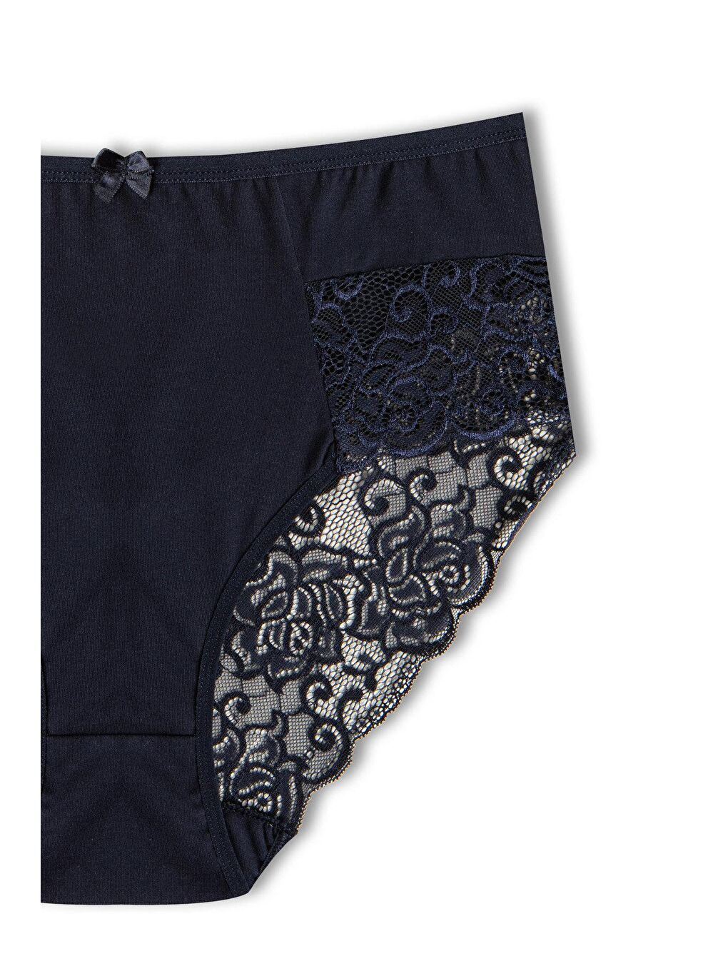 Lacivert Pamuklu Yüksek Bel Büyük Beden Paçası Dantel Kadın Külot-2