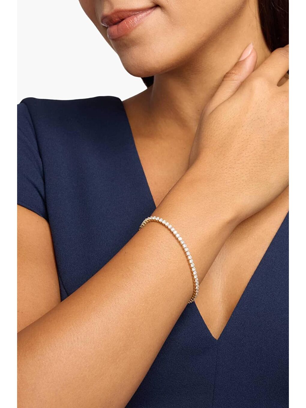 Sarı Zarif Taşlı Rhinestone Suyolu Gold Çelik Bileklik Ölçü Ayarlı-3