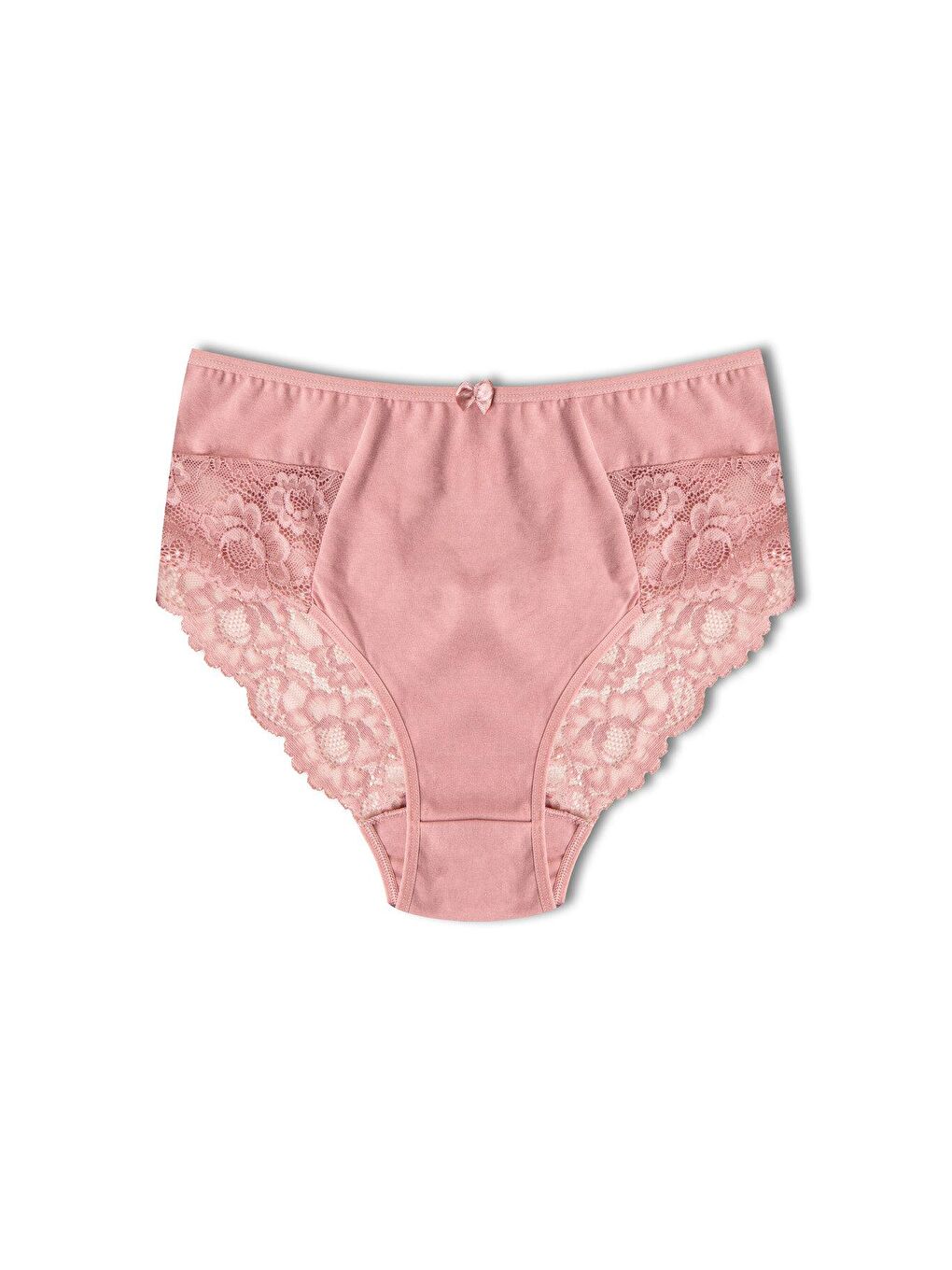 Bej Pamuklu Yüksek Bel Büyük Beden Paçası Dantel Kadın Külot